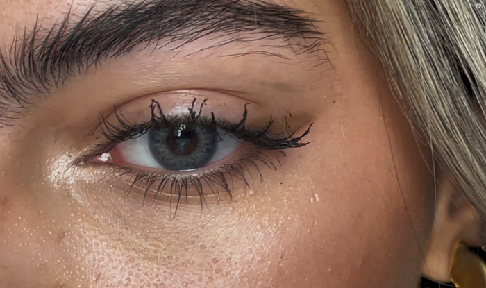 Paradise Blue on dark eyes